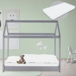 Ml - design - lit d'enfant forme maison 80 x 160 cm gris clair avec matelas � mousse froide sommier � ...