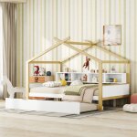 Modernluxe - lit enfant gigogne 140x200cm - 4 compartiments ouverts sur le lit - blanc Modernluxe - lit enfant gigogne 140x200cm - 4 compartiments ouverts sur le lit - blanc
