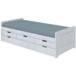 Lit enfant gigogne 90x200 cm avec rangements en pin massif coloris blanc - longueur 205 x profondeur ...