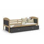 Kids literie - lit enfant mateo 90x190 pin - gris livr� avec sommiers, tiroir et matelas en mousse de ...