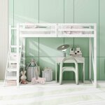 Lit enfant lit mezzanine 140x200 cm, avec �chelle de s�curit�, lit superpos�, en bois, blanc