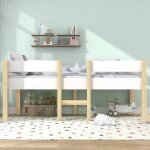 Lit mi - hauteur 90x190 cm, lit enfant avec protection antichute, en bois de pin massif, blanc et ch�ne, ...