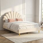Lit enfant rembourr� 140x200 cm avec sommier � lattes, lit fille p�tale, lits de princesse avec t�te ...