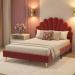 Lit enfant rembourr� 140x200 cm avec sommier � lattes, lit fille p�tale, lits de princesse avec t�te ...