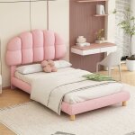 Lit enfant simple 90x200cm rembourr en tissu bouclette - tte de lit en forme de guimauve - avec sommier ...