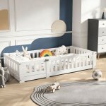 Lit enfant au sol 120x200 cm, lit simple 120x200 cm avec barri�re de s�curit�, lit montessori avec sommier ...