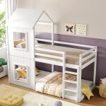 Lit d'enfant superpos 90x200cm pour enfant, lit maison avec chelle, baldaquin, lit cabane avec barrire ...