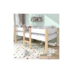 Lit enfant sur�lev� en bois 90x190cm, avec protection antichute, bois de pin massif - blanc - libert� ...