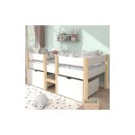 Lit enfant sur�lev� en bois 90x190cm, avec tiroirs et protection antichute, bois de pin massif - blanc ...