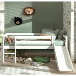 Lit enfant surlev & toboggan  pino  90x200cm blanc