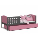 Kids literie - lit enfant tami 90x190 ( sans matelas ) gris - rose livr� avec le sommiers et tiroir.