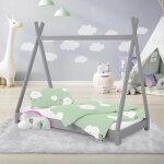 Ml - design - lit d'enfants tipi 70x140 cm avec sommier � lattes, bois massif gris clair, tente indien ...
