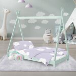 Ml - design - lit d'enfants tipi 70x140 cm avec sommier  lattes, bois massif menthe, tente indien de ...