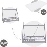 Ml - design - lit enfant tipi 80x160 cm gris clair avec matelas  mousse froide polyester, housse amovible, ...
