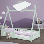 Ml - design - lit enfant tipi 80x160 cm menthe avec matelas  mousse froide polyester, housse amovible, ...