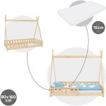 Ml - design - lit enfant tipi 80x160 cm naturel avec matelas  mousse froide polyester, housse amovible, ...