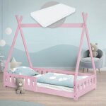 Ml - design - lit enfant tipi 80x160 cm rose avec matelas  mousse froide polyester, housse amovible, ...