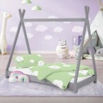 Ml - design - lit d'enfants tipi 80x160 cm avec sommier � lattes, bois massif gris clair, tente indien ...