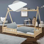 Ml - design - lit enfant tipi 90x200 cm naturel avec matelas � mousse froide polyester, h:10 cm, housse ...