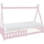 Ml - design - lit enfant tipi 90x200 cm rose avec matelas � mousse froide, h:16 cm, housse amovible, ...
