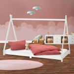 Ml - design - lit d'enfants tipi 90x200 cm avec sommier � lattes, bois massif, blanc, tente indien de ...