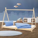 Ml - design - lit d'enfants tipi 90x200 cm avec sommier � lattes, bois massif, naturel, tente indien ...