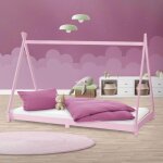 Ml - design - lit d'enfants tipi 90x200 cm avec sommier  lattes, en bois massif, rose, tente indien ...