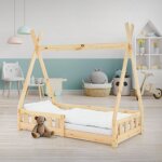 Lit d'enfant tipi nature avec protection contre les chutes en pin massif naturel 140x70 cm sommier à ... Lit d'enfant tipi nature avec protection contre les chutes en pin massif naturel 140x70 cm sommier à ...