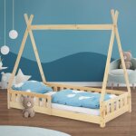 Ml - design - lit d'enfants tipi naturel avec protection contre les chutes en bois de pin massif 80x160 ...