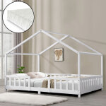 Lit cabane enfant treviolo 120x200 en bois de pin blanc avec barri�re de protection et matelas [en. casa] ...