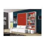 Les tendances - lit escamotable 160x200 avec canapé et bibliothèque moba - coffrage blanc - façade chêne ... Les tendances - lit escamotable 160x200 avec canapé et bibliothèque moba - coffrage blanc - façade chêne ...