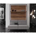 Les tendances - lit escamotable avec canap� tissu barko 140x190 - canap� gris - structure et fa�ade vintage ...