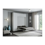 Lit escamotable avec colonne de rangement et lments hauts bois frne blanc kanto 140x190 cm