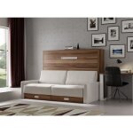 Les tendances - lit escamotable horizontal avec canap tissu vetal 140x200 - canap gris fonc - structure, ...
