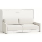 Lit escamotable horizontal avec canap vetal 105x190 - canap naturel - structure et faade blanche