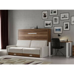 Les tendances - lit escamotable horizontal avec canap vetal 140x190 - canap beige - structure et faade ...