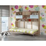 Bim furniture - lit escamotable roger 90x200cm horizontal + tagre chne sonoma / bleu