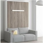 Lit escamotable vertical 120x200 avec canap tissu kimber - coffrage noyer - faade blanche - canap ...