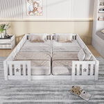 Lit �volutif 2x 90x200cm - lit au sol - lit double enfant barri�re 90x200 - design �toiles - sans sommier ...
