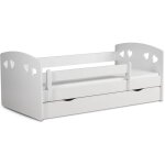 Lit orn� de c?urs avec barri�re de s�curit� amovible blanc myra - matelas mousse - 80x160 - tiroirs avec ...