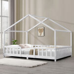[en. casa] - lit d'enfant forme maison avec grille de protection treviolo 200 x 140 cm blanc mat laqu� ...
