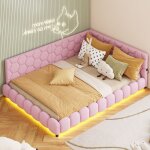 Lit gigogne 140x200 cm, avec �clairage d'ambiance led, fonction chargement usb, sherpa, sommier � lattes, ...