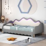 Tanant - lit gigogne 90 / 180x190cm - lit capitonn canap - lit extensible avec sommiers  lattes, clairage ...