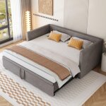 Lit gigogne 90 / 180x200cm, lit capitonn canap - lit extensible avec sommiers  lattes, lit multifonctionnel ...