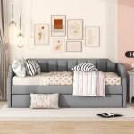 Lit gigogne 90x190 cm, canap - lit rembourr 90x200 cm, gris, sans matelas