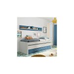 Usinestreet - lit gigogne 90x190 cm avec tagre en mlamine blanche et bleue