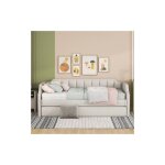 Modernluxe ? lit gigogne 90x200 cm ? canap� - lit extensible en lin beige ? sommier � lattes ? design ...