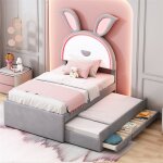 Fortuna lai - lit gigogne 90x200 + 90x190cm, lit enfant capitonn en tissu velours, avec tiroir de rangement, ...