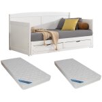 Lit gigogne banquette 90 x 190 ou 180 x 190 cm - avec sommier peigne et tiroirs - pin et mdf - blanc ... Lit gigogne banquette 90 x 190 ou 180 x 190 cm - avec sommier peigne et tiroirs - pin et mdf - blanc ...