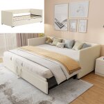 Dans les nuages - lit gigogne capitonn, 90x200 cm / 180x200 cm, avec canap - lit extensible, sommier ...